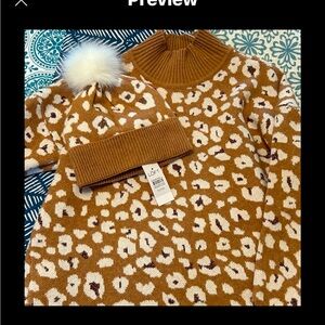 LOFT animal print sweater and matching hat